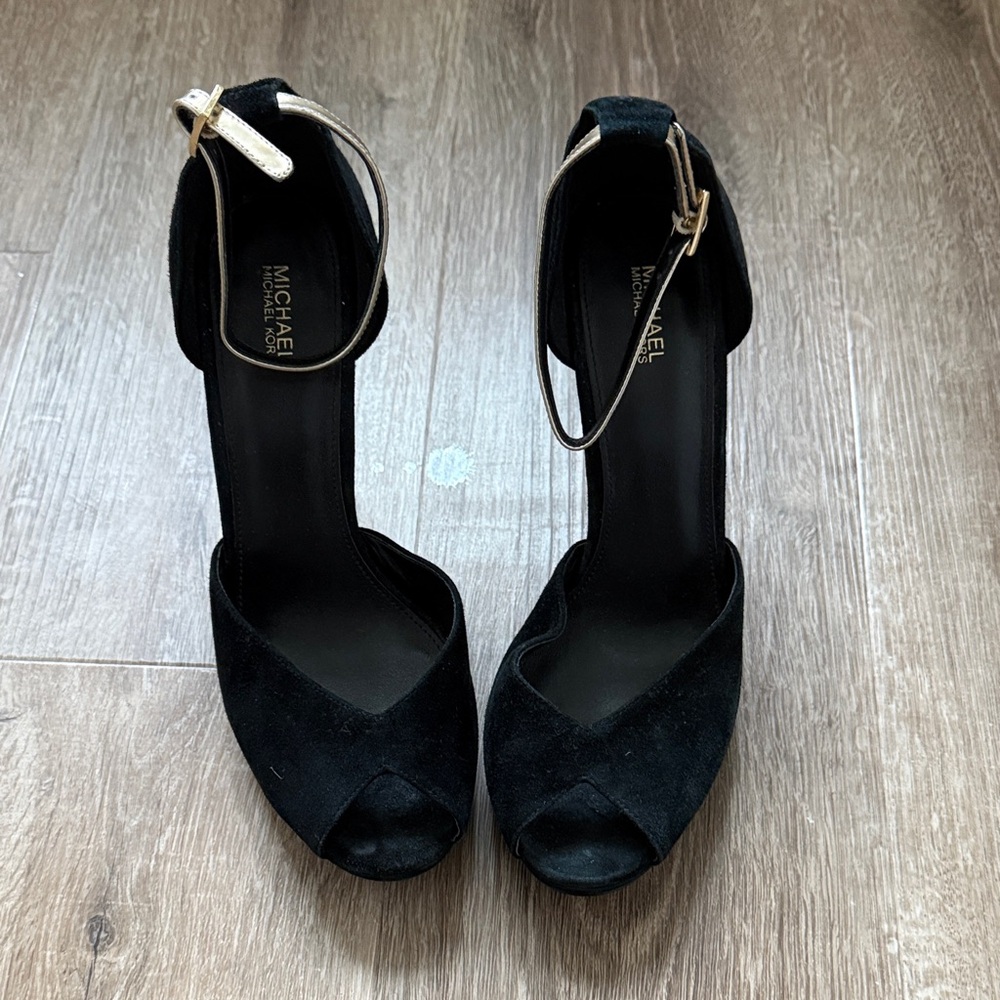 Michael Kors Black Peep-Toe Velvet Heels